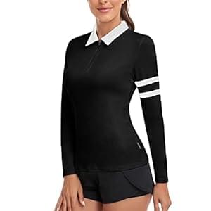 Soneven Women’s Long Sleeve Golf Polo Shirts Moisture Wicking Quick Dry Half-Zip Pullover Athletic Workout Striped Tops