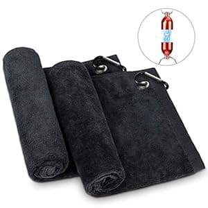Golf Towels, Microfiber Golf Towel for Bags, Golf Club Ball Cleaning Towel, Fish Towel (16″ X 12″) with Carabiner Clips and Magnetic Connector Chain Attachment to Bag – 2 Pack