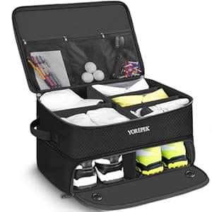 YOREPEK 2 Layer Golf Trunk Organizer, Golf Gifts for Men with Separate Ventilated Compartment for 2 Pair Shoes, Waterproof Car Trunk Locker for Balls, Tees, Clothes, Gloves, Accessories, Golfer Gifts