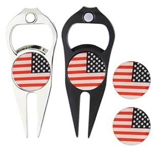 2 Pcs Golf Divot Repair Tool Divot Tool and Ball Marker, Gift Ideas Golf Multitool for Men Golfers (Flag)