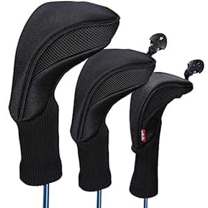 Black Golf Club Head Cover for Driver Fairway 3 Pcs Woods Headcovers, Golf Accessories Hybrid Head Covers Set with Interchangeable Tags 3 4 5 7 X